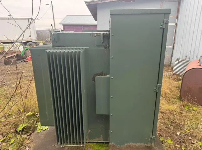 Pad-mounted transformer in an equipment storage yard